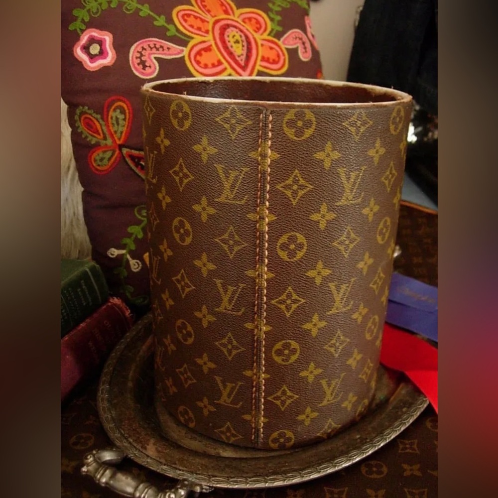 Ultra RARE Vintage LOUIS VUITTON Executive Desk Accessory Waste Trash Can Bucket